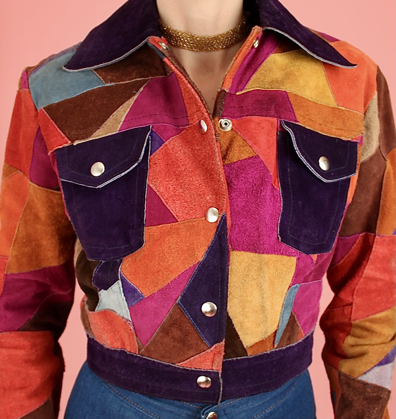 Rare ViNtAgE 1960's/70's Cropped Suede Color Block Jacket